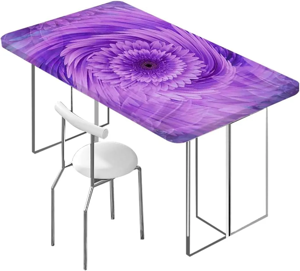Purple Blue Tablecloth Elastic Edge Fitted Spectral Color Motion Graphic Picnic Table Tablecloth Covers Set for Picnics Indoor and Outdoor Dining Circle Mandala Fits up 4 Foot Tables