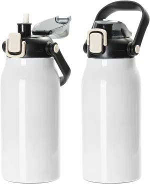 PYD Life Sublimation Water Bottles Vacuum Flasks 44 OZ White with Portable Sippy Up Lid and Straw Large Stainless Steel Travel Tumblers Cups Mugs for Tumbler Heat Press 2 Pack