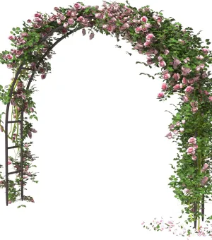 Queension Metal Arch Backdrop Stand 7Ft Wide 7.7Ft High, Wedding Arch Frame for Wedding Decorations, Balloon Arch Stand with Base for Ceremony, Outdoor Garden Arch Trellis for Climbing Plants, Black