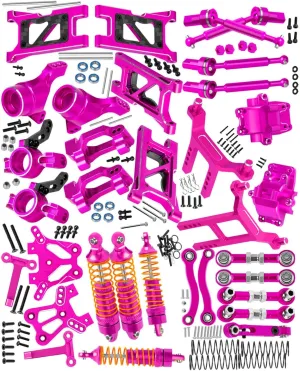 RC Aluminum Metal Shocks&Drive Shaft Axles&Suspension Arms&Steering Block&Camber Links Toe Links&Gearbox&Body Posts Mount&Shock Tower Upgrades Parts for 1/18 LaTrax Teton Desert Prerunner,Pink