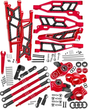 RC Upgrades Part Front&Rear Suspension A-Arms&Steering Blocks Hub Stub Axle Carriers&Turnbuckles Camber Links w/25T Servo for 1/8 Kraton (Also for V4&V5)/Notorious/Outcast 6S 4WD BLX.Red