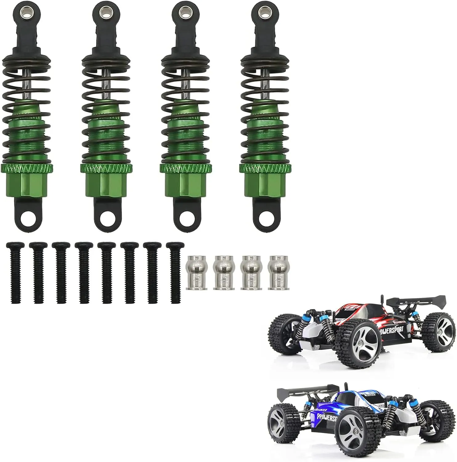 RCAWD RC Shock Absorber for 1/18 Wltoys A959 A969 A979 K929, RC Damper Set with Springs 4pcs 57mm, Aluminum Upgraded Parts Hop up for A949-55 Short Course Racing Truck Machined Shock Green