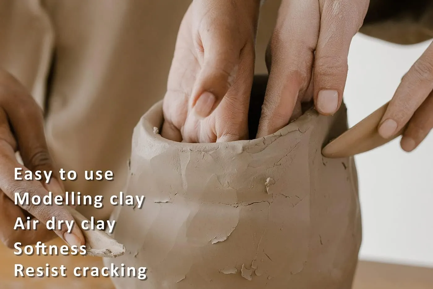 ReArt Natural Air-Dry Clay, Pottery Clay10LBs with 40 Pcs Pottery Tools Clay Sculpting Tool Set, All-Purpose Modeling Clay (White)