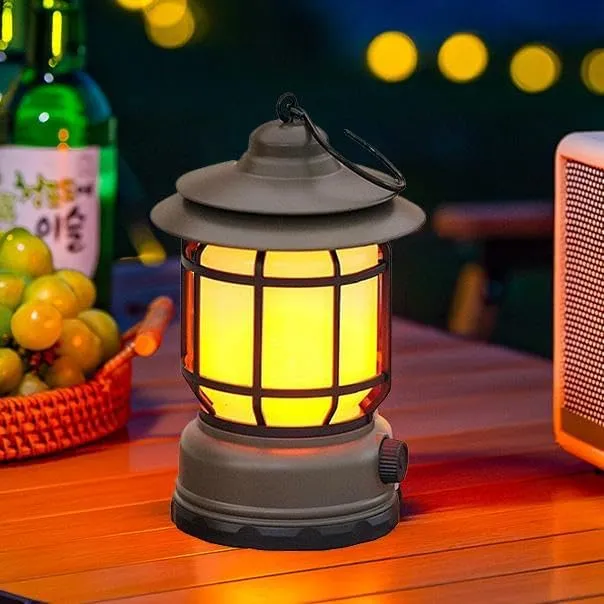 Rechargeable Camping Lantern, Flame Decorative Table Lamp, 3 Modes LED Light with Hook,Portable Waterproof Camping Light for Indoor/Outdoor Use
