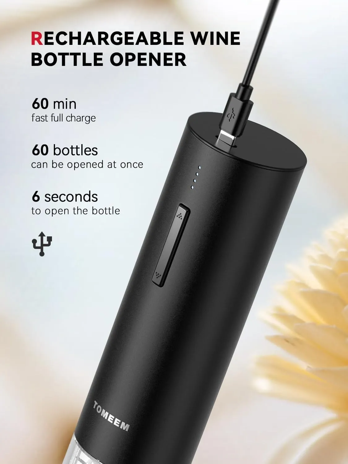 Rechargeable Electric Wine Gift Set - Aerator, Vacuum Stoppers, Foil Cutter and Bottle Opener for Home Bar and Outdoor Parties