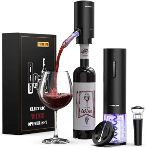 Rechargeable Electric Wine Gift Set - Aerator, Vacuum Stoppers, Foil Cutter and Bottle Opener for Home Bar and Outdoor Parties