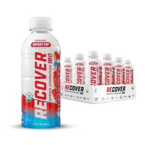 RECOVER 180 Organic Sports Hydration Drink, No Sugar Added, 15 Calorie Sports Beverage, Organic Flavors With Vitamins, Potassium-Packed Electrolytes (16.9 Fl Oz (Pack of 12), Rocket Pop)