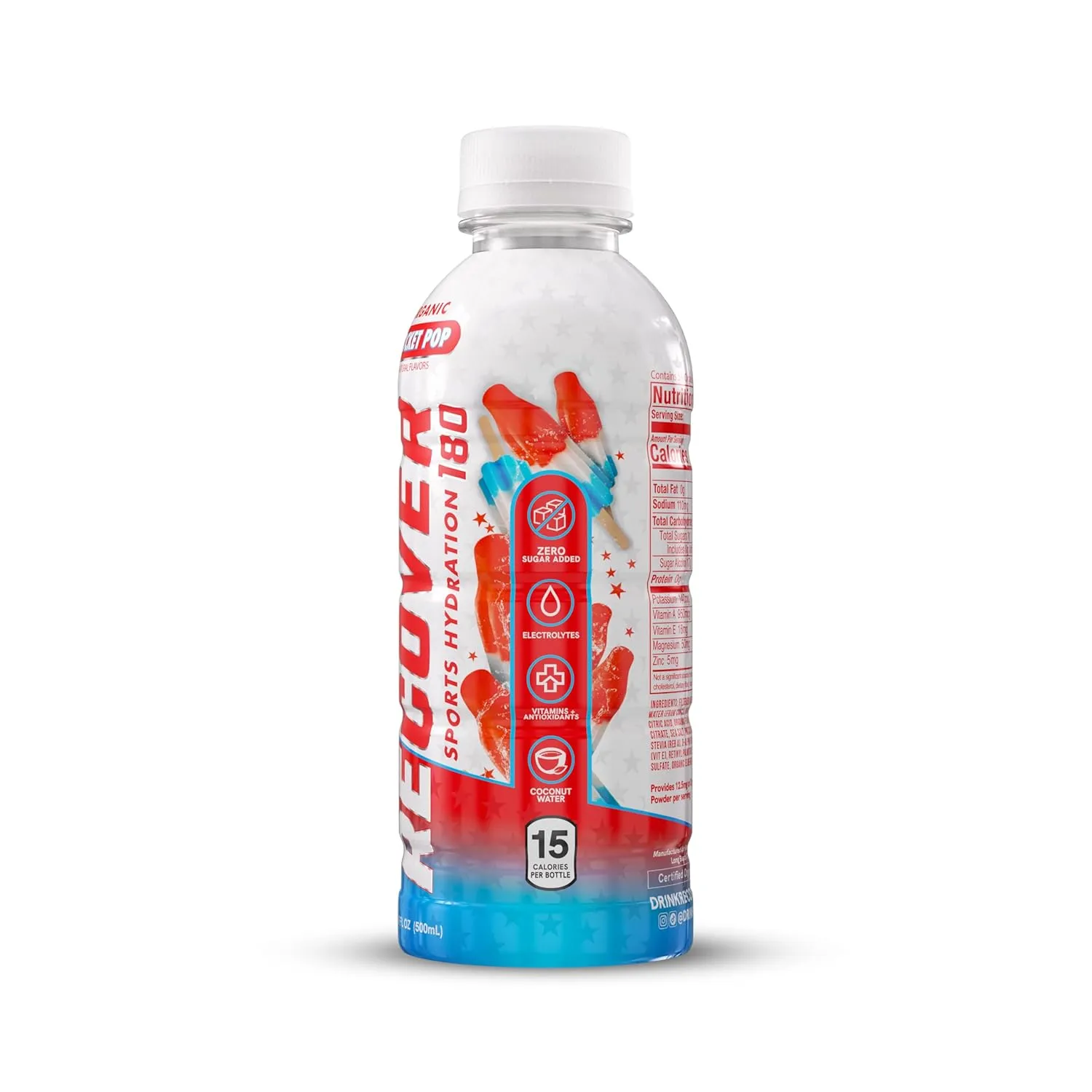RECOVER 180 Organic Sports Hydration Drink, No Sugar Added, 15 Calorie Sports Beverage, Organic Flavors With Vitamins, Potassium-Packed Electrolytes (16.9 Fl Oz (Pack of 12), Rocket Pop)