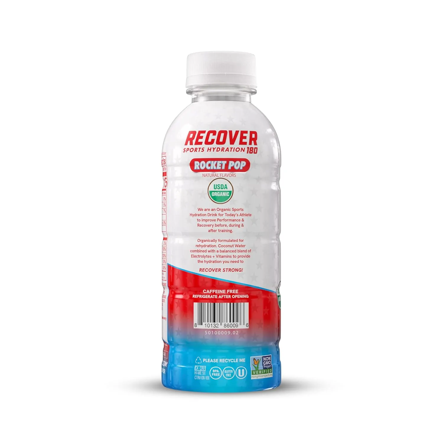 RECOVER 180 Organic Sports Hydration Drink, No Sugar Added, 15 Calorie Sports Beverage, Organic Flavors With Vitamins, Potassium-Packed Electrolytes (16.9 Fl Oz (Pack of 12), Rocket Pop)