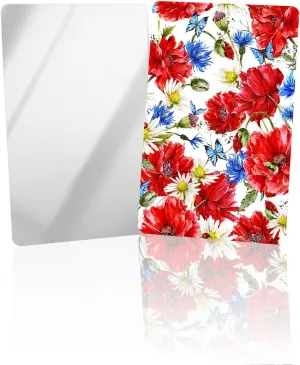 Red Poppies Filling Independence Flag Day Small Compact Mirror for Purse, Red Summer Floral Travel Makeup Mirror for Women Men, Rectangular Handheld Compact Pocket Mirror 2 PCS