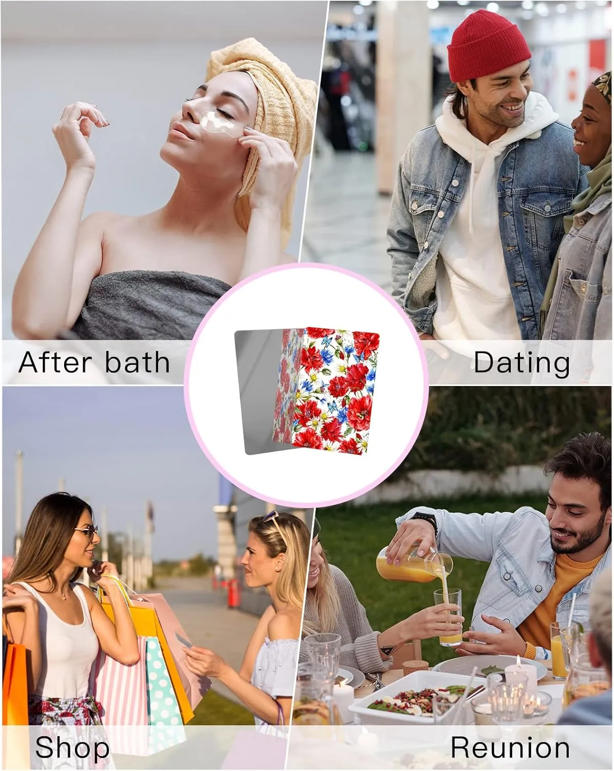 Red Poppies Filling Independence Flag Day Small Compact Mirror for Purse, Red Summer Floral Travel Makeup Mirror for Women Men, Rectangular Handheld Compact Pocket Mirror 2 PCS