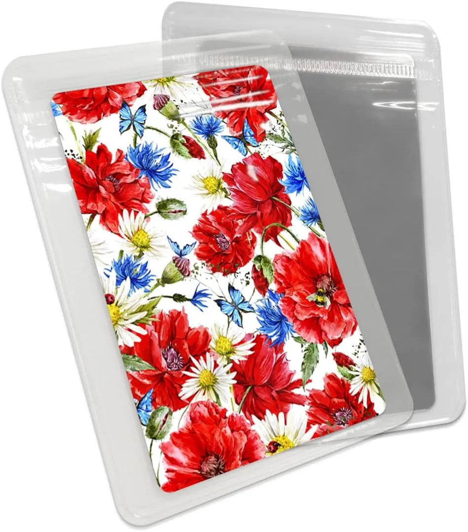 Red Poppies Filling Independence Flag Day Small Compact Mirror for Purse, Red Summer Floral Travel Makeup Mirror for Women Men, Rectangular Handheld Compact Pocket Mirror 2 PCS
