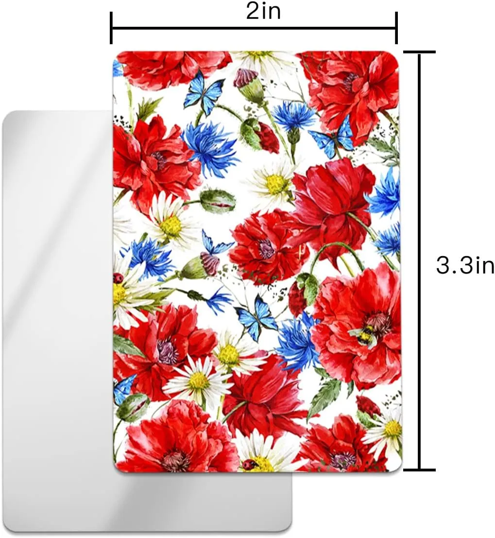 Red Poppies Filling Independence Flag Day Small Compact Mirror for Purse, Red Summer Floral Travel Makeup Mirror for Women Men, Rectangular Handheld Compact Pocket Mirror 2 PCS