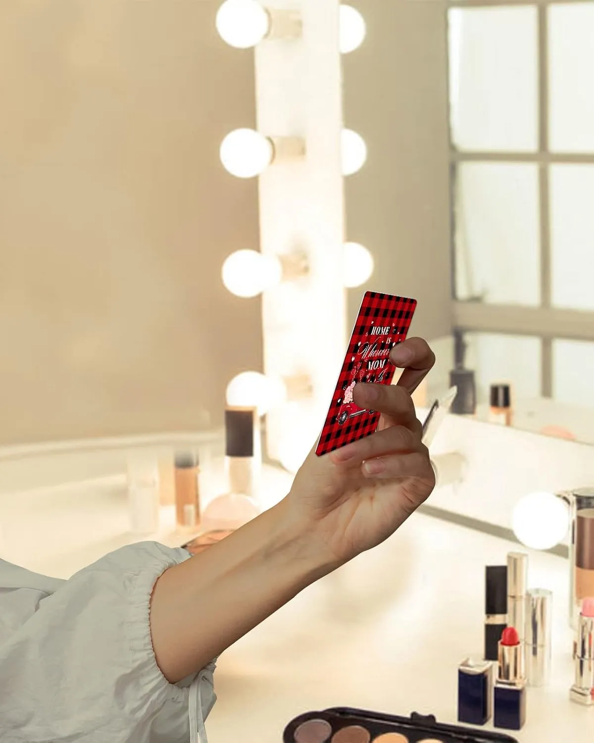 Red Truck Loads of Pink Carnation Compact Mirror Bulk Mini Card Mirror, Red Black Plaid Buffalo Small Compact Mirror for Purse, Rectangular Handheld Pocket Makeup Mirror