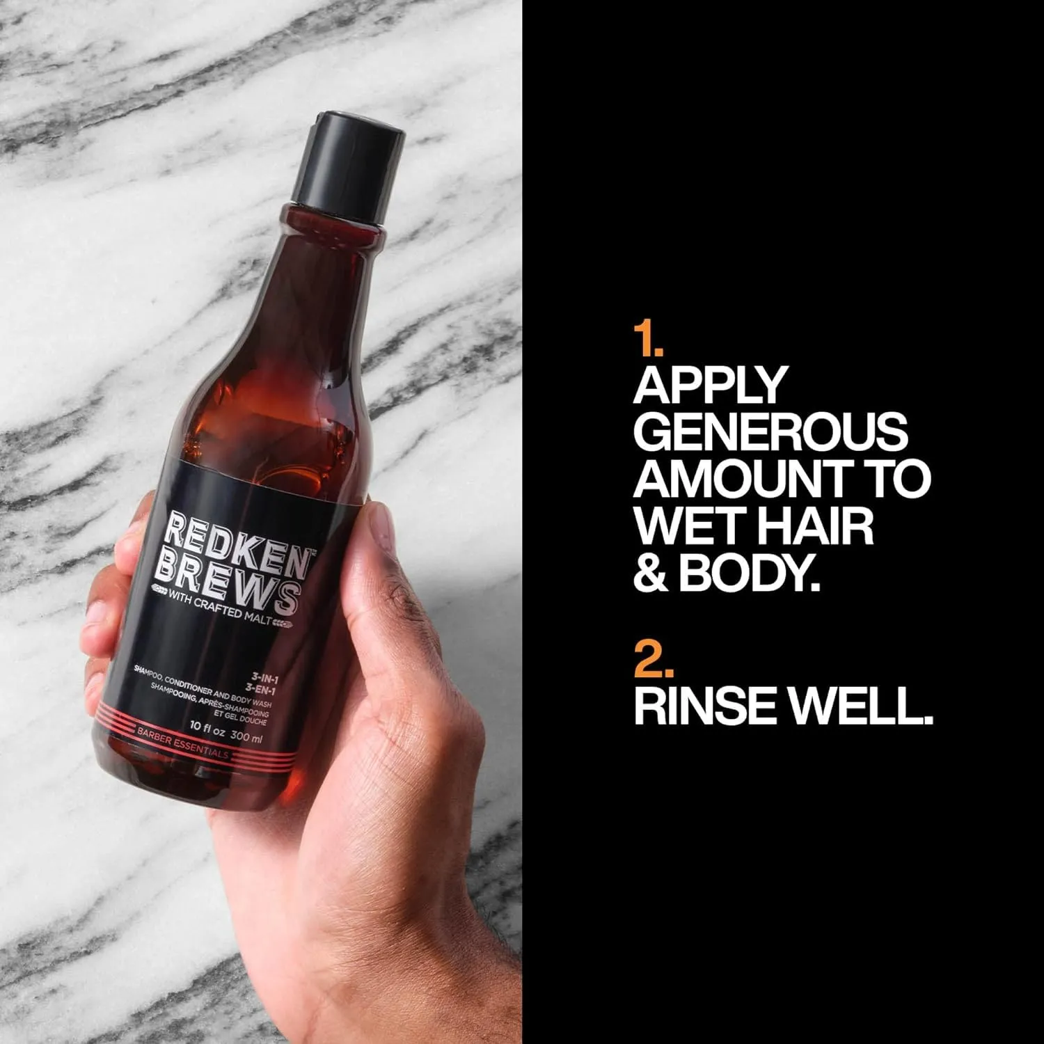 Redken Brews 3-In-1 Men's Shampoo, Conditioner and Body Wash - Multi-Purpose Hair & Body Cleanser For Men - Moisturizes & Hydrates, All-In-One Soap