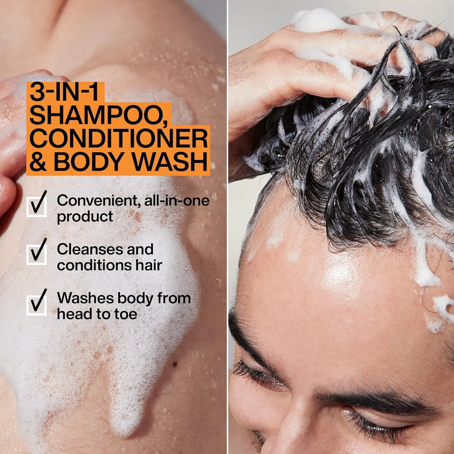 Redken Brews 3-In-1 Men's Shampoo, Conditioner and Body Wash - Multi-Purpose Hair & Body Cleanser For Men - Moisturizes & Hydrates, All-In-One Soap