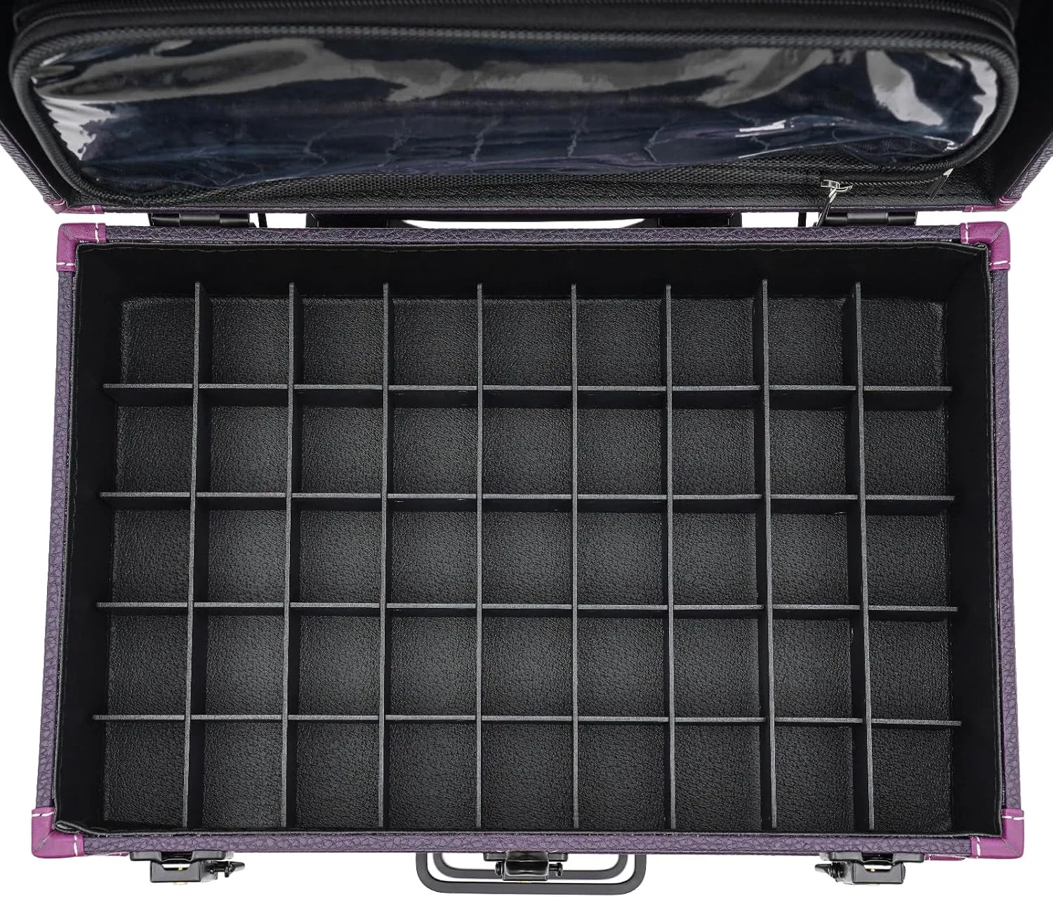 Rolling Makeup Train Case, Cosmetology Nail Case with Makeup Pouch, Cosmetic Trolley Travelling Cart Trunk with Sliding Drawer & Keys for Artists Nail Technician Salon Cart Trunk (Purple Black)