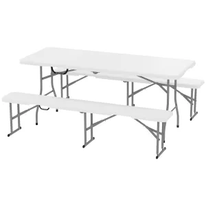 Rootz 3-Part Picnic Set - Portable Table - Folding Benches - Waterproof & Durable - Table: 180x74x74cm, Benches: 182x28x42cm