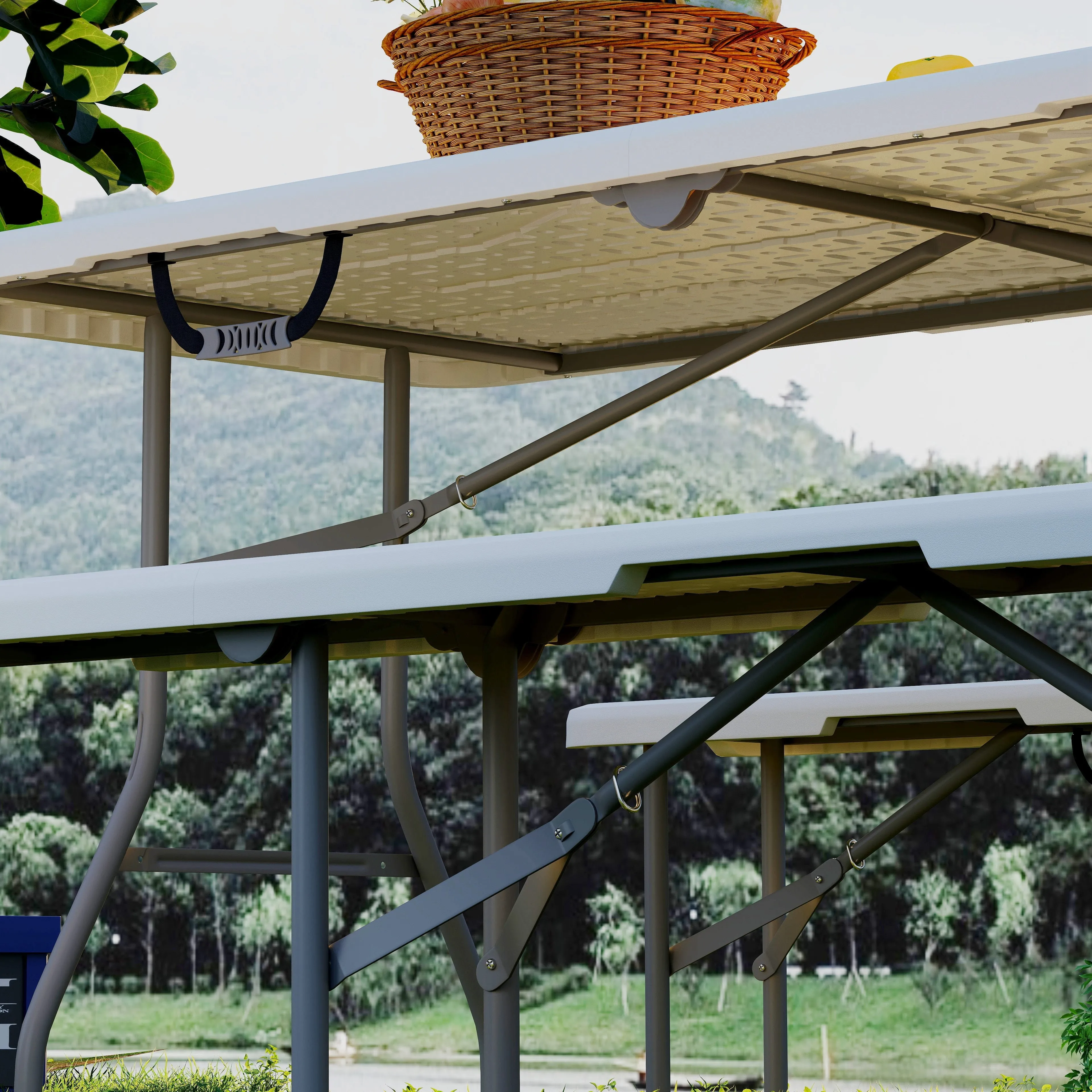 Rootz 3-Part Picnic Set - Portable Table - Folding Benches - Waterproof & Durable - Table: 180x74x74cm, Benches: 182x28x42cm
