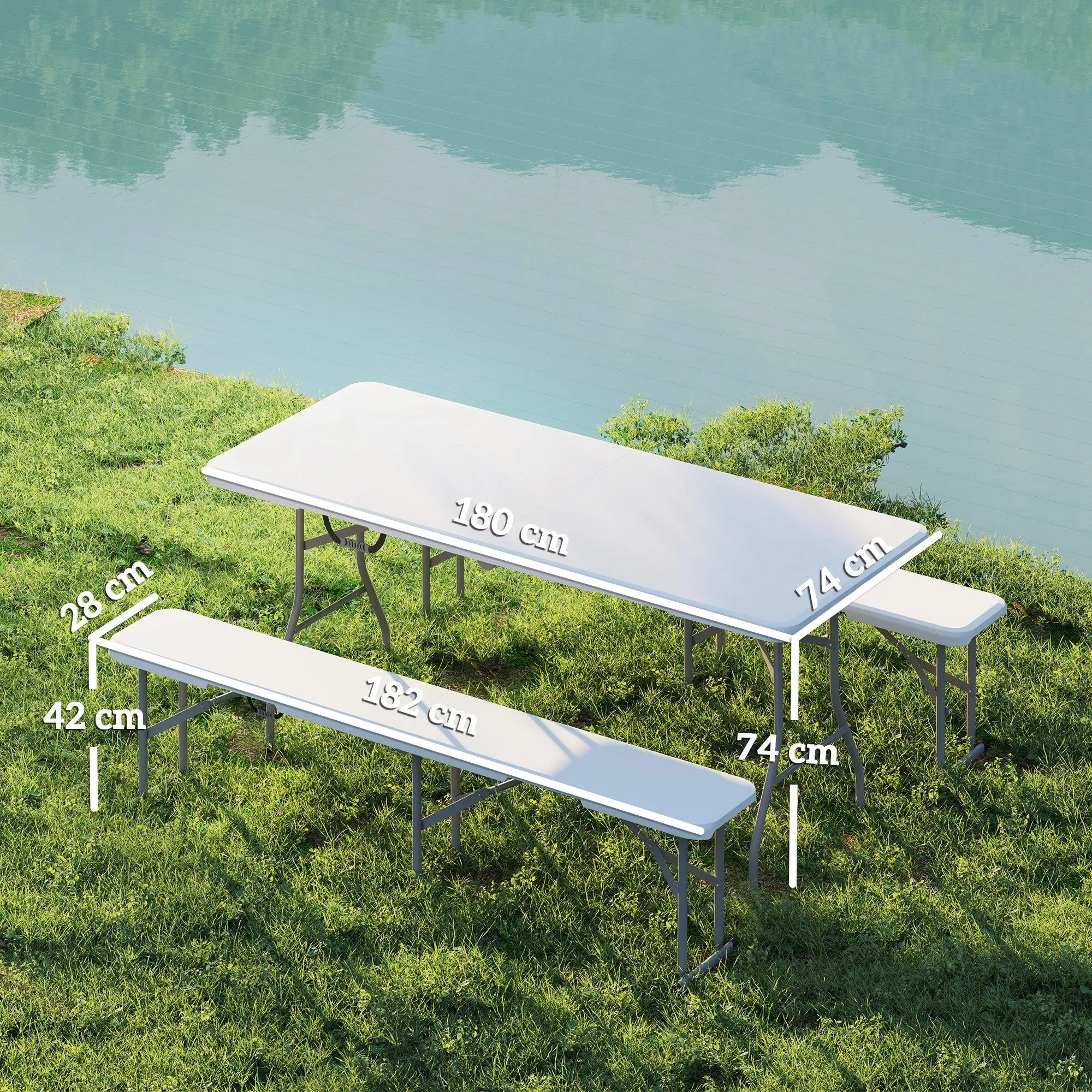 Rootz 3-Part Picnic Set - Portable Table - Folding Benches - Waterproof & Durable - Table: 180x74x74cm, Benches: 182x28x42cm