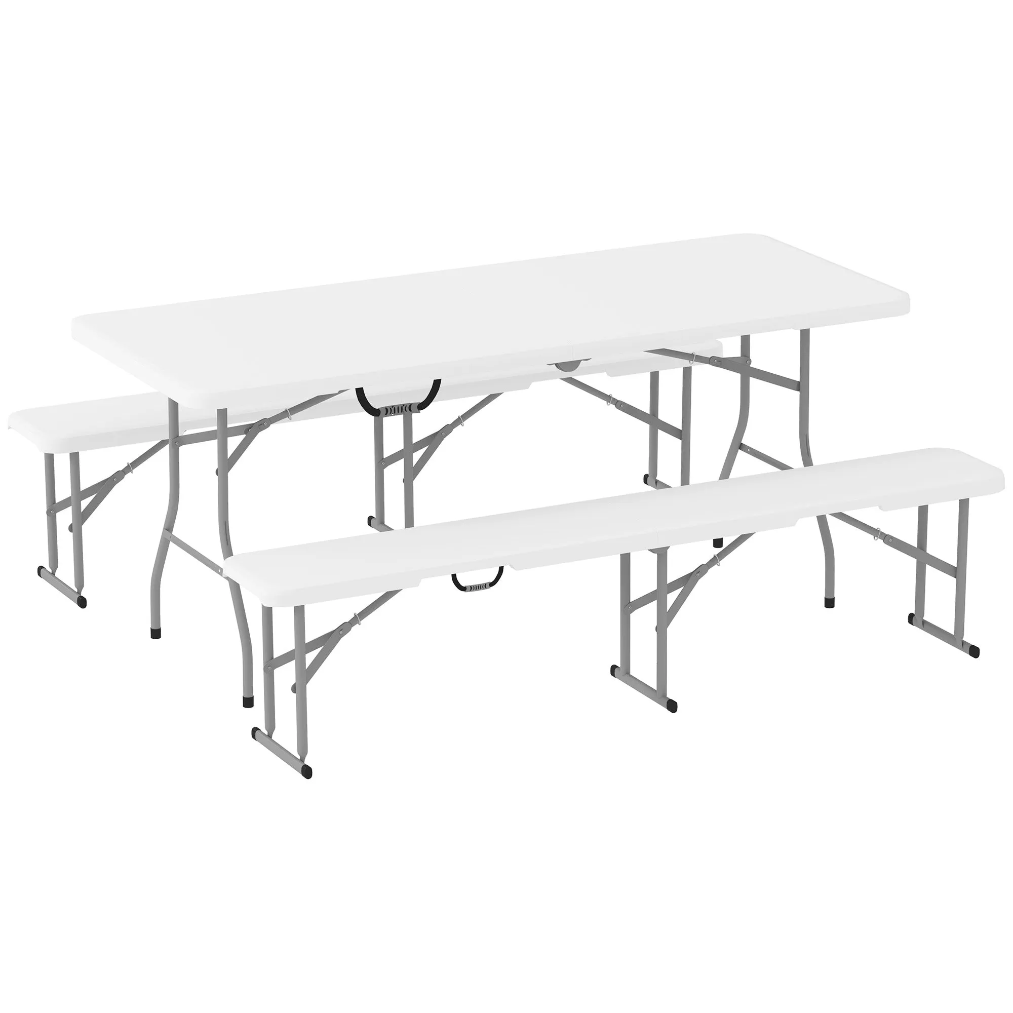 Rootz 3-Part Picnic Set - Portable Table - Folding Benches - Waterproof & Durable - Table: 180x74x74cm, Benches: 182x28x42cm