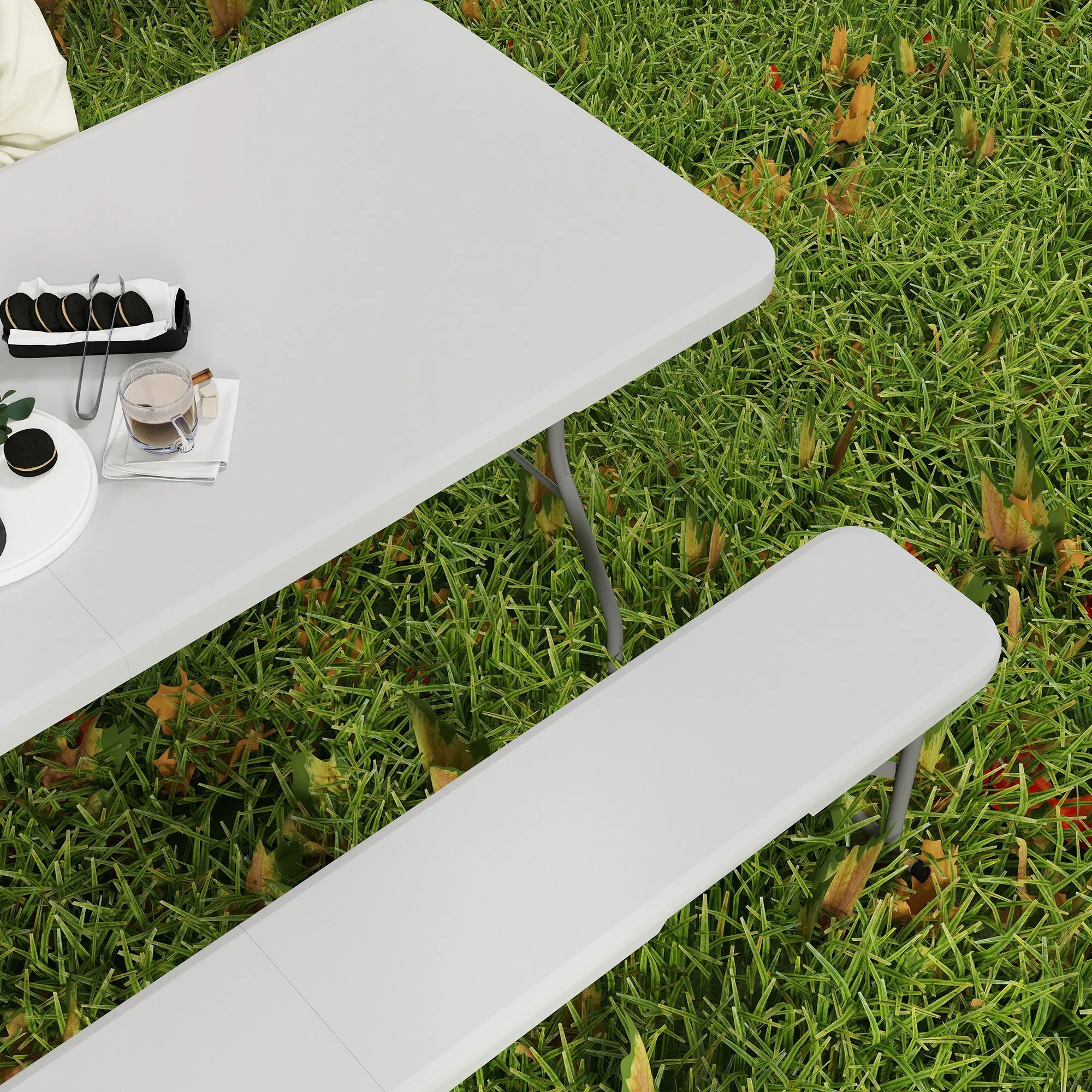 Rootz 3-Part Picnic Set - Portable Table - Folding Benches - Waterproof & Durable - Table: 180x74x74cm, Benches: 182x28x42cm