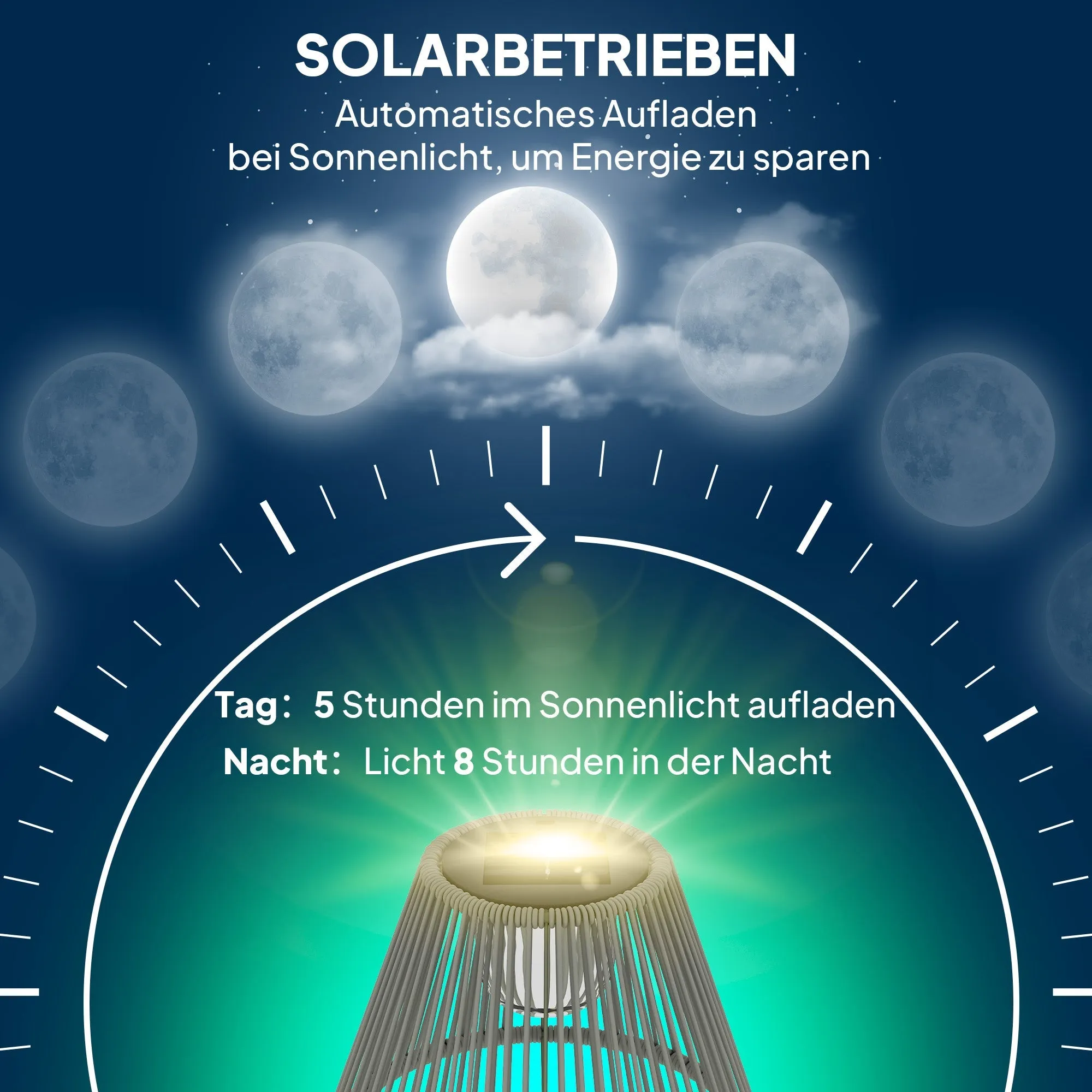 Rootz Rattan Solar Lamp - Boho Garden Light - Outdoor Solar Lantern - Warm White Light - Ø33 x 135cm