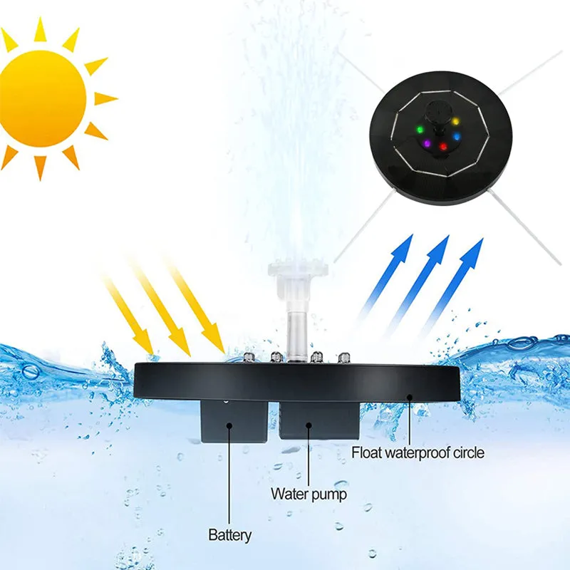 Round Shape Solar Colorful LED Water Floating Fountain Pump