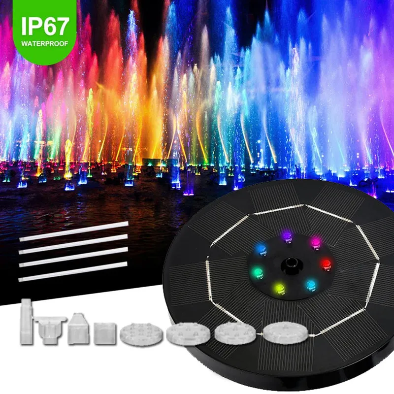 Round Shape Solar Colorful LED Water Floating Fountain Pump
