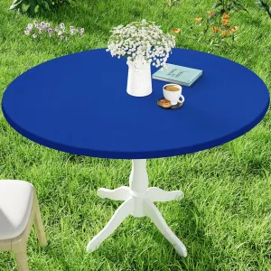 Round Spandex Table Cloth, Elastic Fitted Waterproof Tablecloths for 45"-56" Tables, Stretch Washable Picnic Table Cover for Camping, Dining, Indoor and Outdoor, Blue
