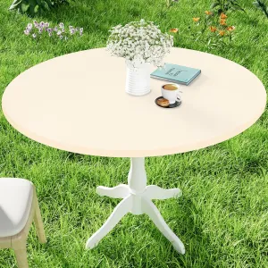 Round Spandex Table Cloth, Elastic Fitted Waterproof Tablecloths for 57"-68" Tables, Stretch Washable Picnic Table Cover for Camping, Dining, Indoor and Outdoor, Beige