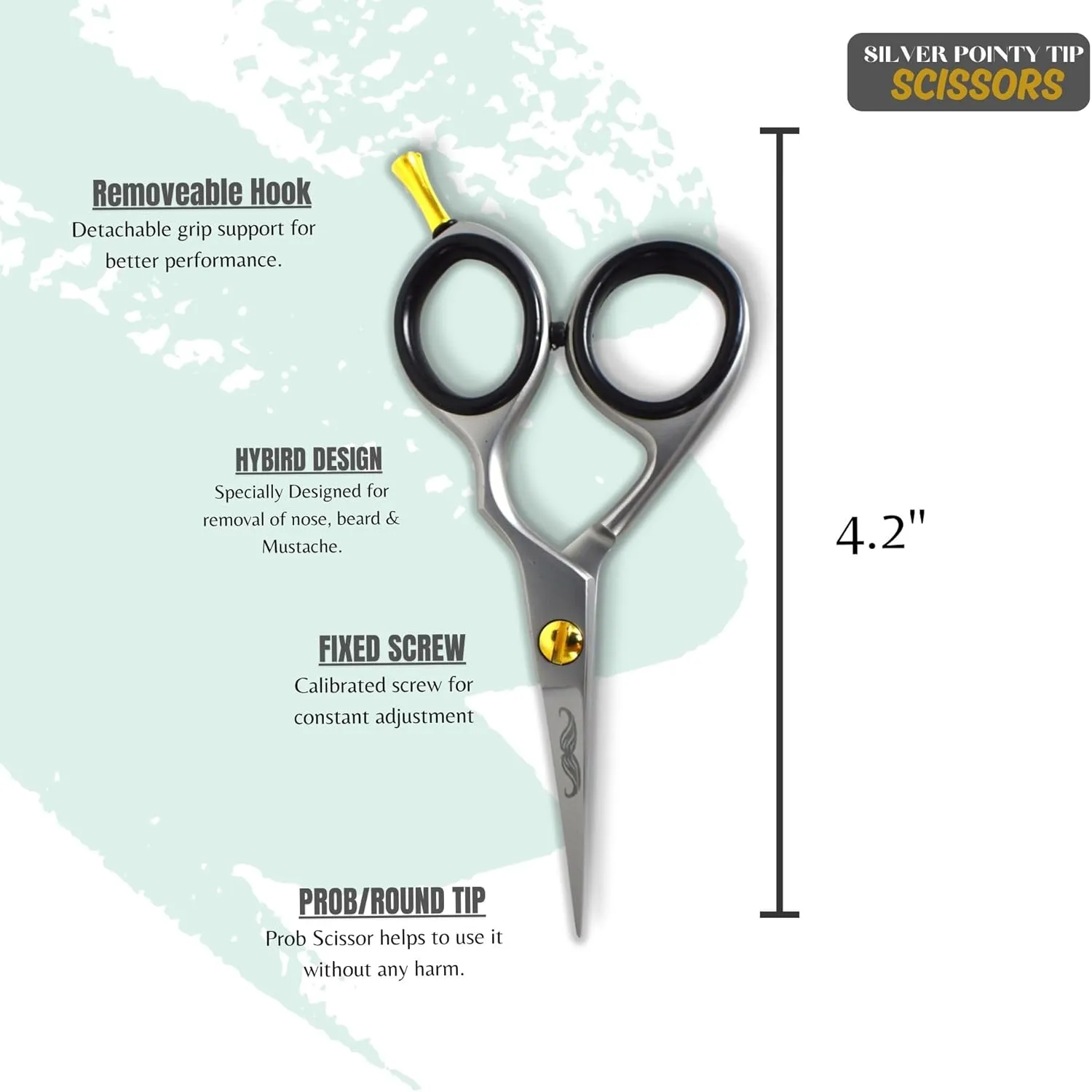 Rounded-Tip Trimming Scissors for Men – Stainless Steel High Carbon Beard, Mustache, and Ear Hair Grooming Scissor (Silver-Pointy-Tip)
