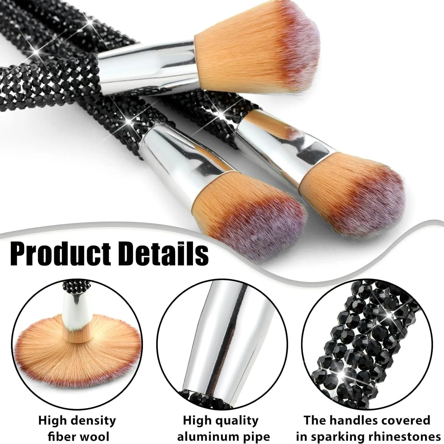 Rtteri 13 Pcs Rhinestone Makeup Brushes Set Bling Crystal Professional Face Cosmetics Blending Liquid Foundation Powder Concealer Eye Shadows Make up Beauty Tool Glitter with Holder (Black)