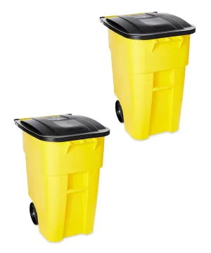 Rubbermaid Commercial Products BRUTE Rollout Heavy-Duty Wheeled Trash/Garbage Can, 50-Gallon, Yellow, for Restaurants/Hospitals/Offices/Warehouses/Garage, Pack of 2
