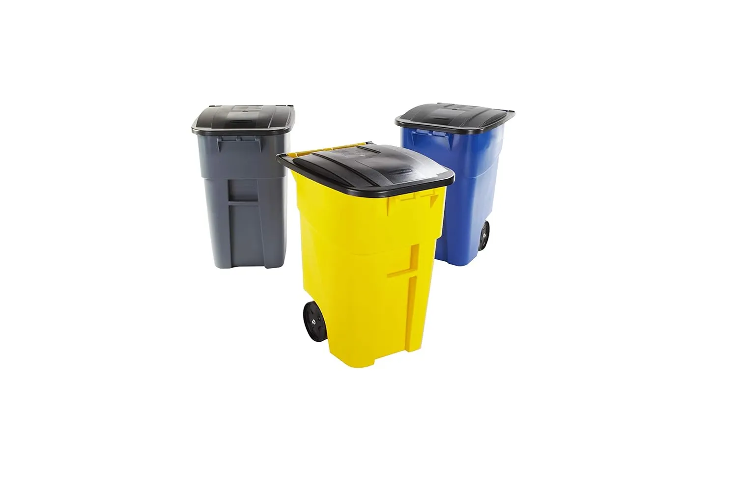 Rubbermaid Commercial Products BRUTE Rollout Heavy-Duty Wheeled Trash/Garbage Can, 50-Gallon, Yellow, for Restaurants/Hospitals/Offices/Warehouses/Garage, Pack of 2