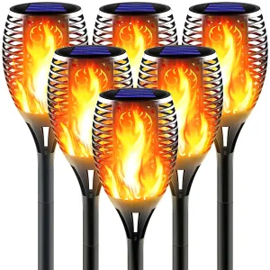 Rynx | Awethone Large Solar Lantern With Flaming Flame, Outdoor Decorative Solar Tiki Torches - Super Bright LED Landscape Lighting For Yard, Garden, Patio & Pathway Decor, Automatic On/Off (6 Pack)