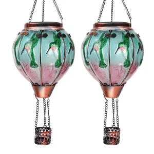 Rynx | Ouisjyer 2Pc Hot Air Balloon Solar Lantern with 2Pc Shepherd Hook, Flaming Hanging Solar Lanterns Outdoor Light Waterproof Lanterns Decorative Garden Patio Yard Party Decor (Hummingbird)