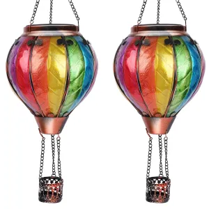 Rynx | Ouisjyer 2Pc Hot Air Balloon Solar Lantern With 2Pc Shepherd's Rod, Flaming Hanging Solar Lanterns Outdoor Lights Waterproof Lanterns Decorative Garden Patio Yard Party Decor Colorful