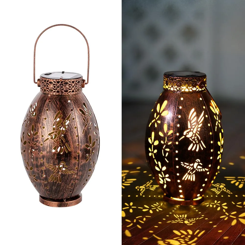 Rynx | Stargarden Solar Lantern, 2-pack Decorative Solar Lanterns Outdoor Waterproof Solar Lights Outdoor, Hollowed Hummingbird Pattern Hanging Solar Lanterns For Garden, Copper