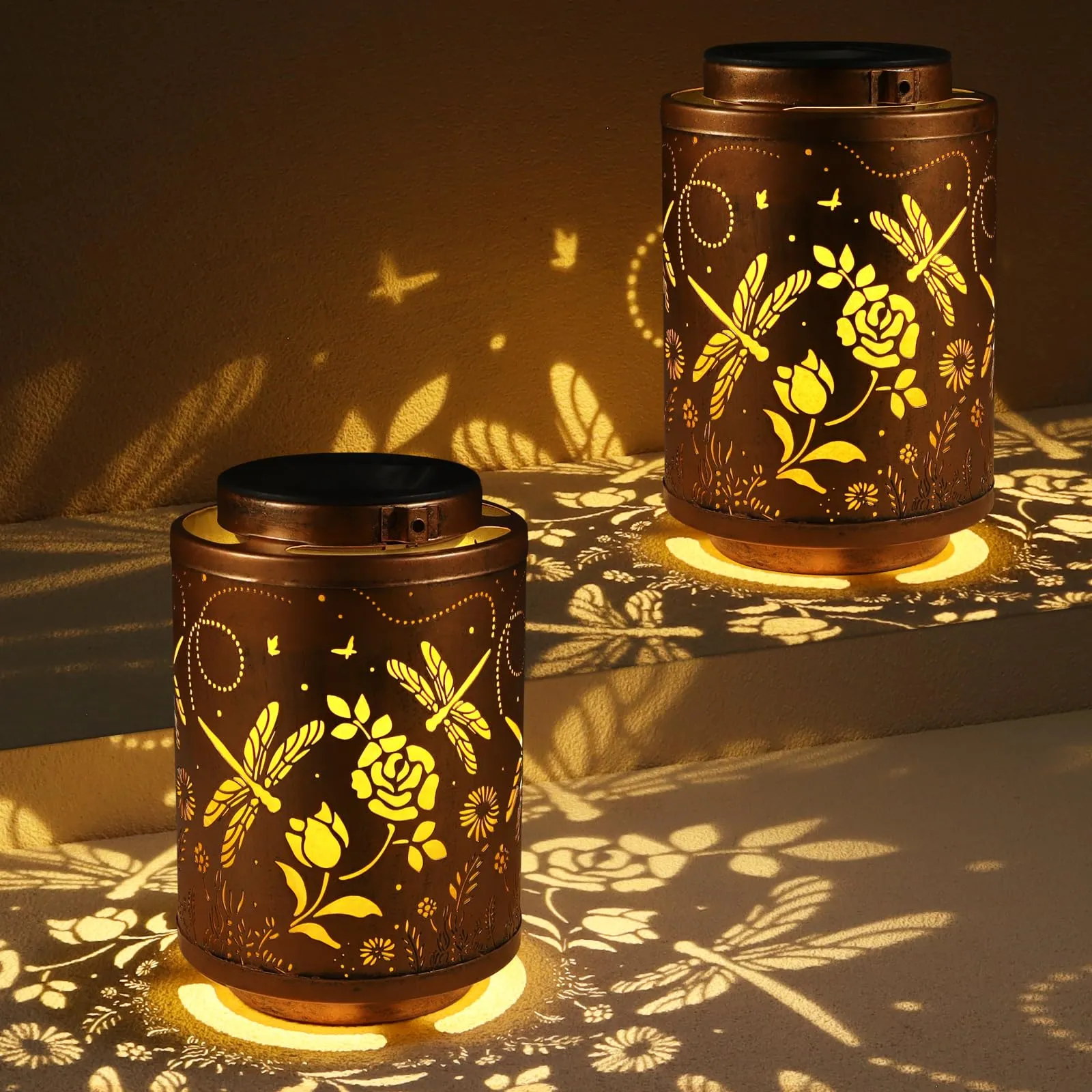 Rynx | Tepaken 2 Pack Solar Lantern Garden Decoration Birthday Gifts For Women Grandma Metal Hanging Solar Light Waterproof Outdoor Decoration For Outside Led Lanterns For Garden Patio Lawn (Dragonfly)