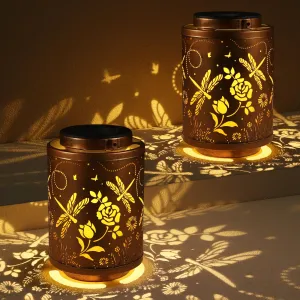 Rynx | Tepaken 2 Pack Solar Lantern Garden Decoration Birthday Gifts For Women Grandma Metal Hanging Solar Light Waterproof Outdoor Decoration For Outside Led Lanterns For Garden Patio Lawn (Dragonfly)