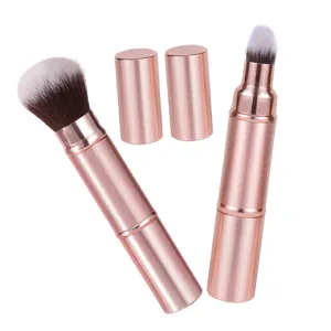 SAFIGLE 2pcs Portable Double-ended Makeup Brush with Protective Cap Soft Bristles for Even Application Retractable Blush and Foundation Tool for Travel and Daily Use