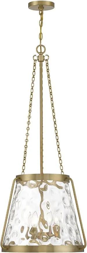 Savoy House 7-1804-4-322 Crawford Vintage Traditional Coastal Clear Water Glass Pendant, 4-Light 240 Total Watts, 40" H x 18" W, Warm Brass