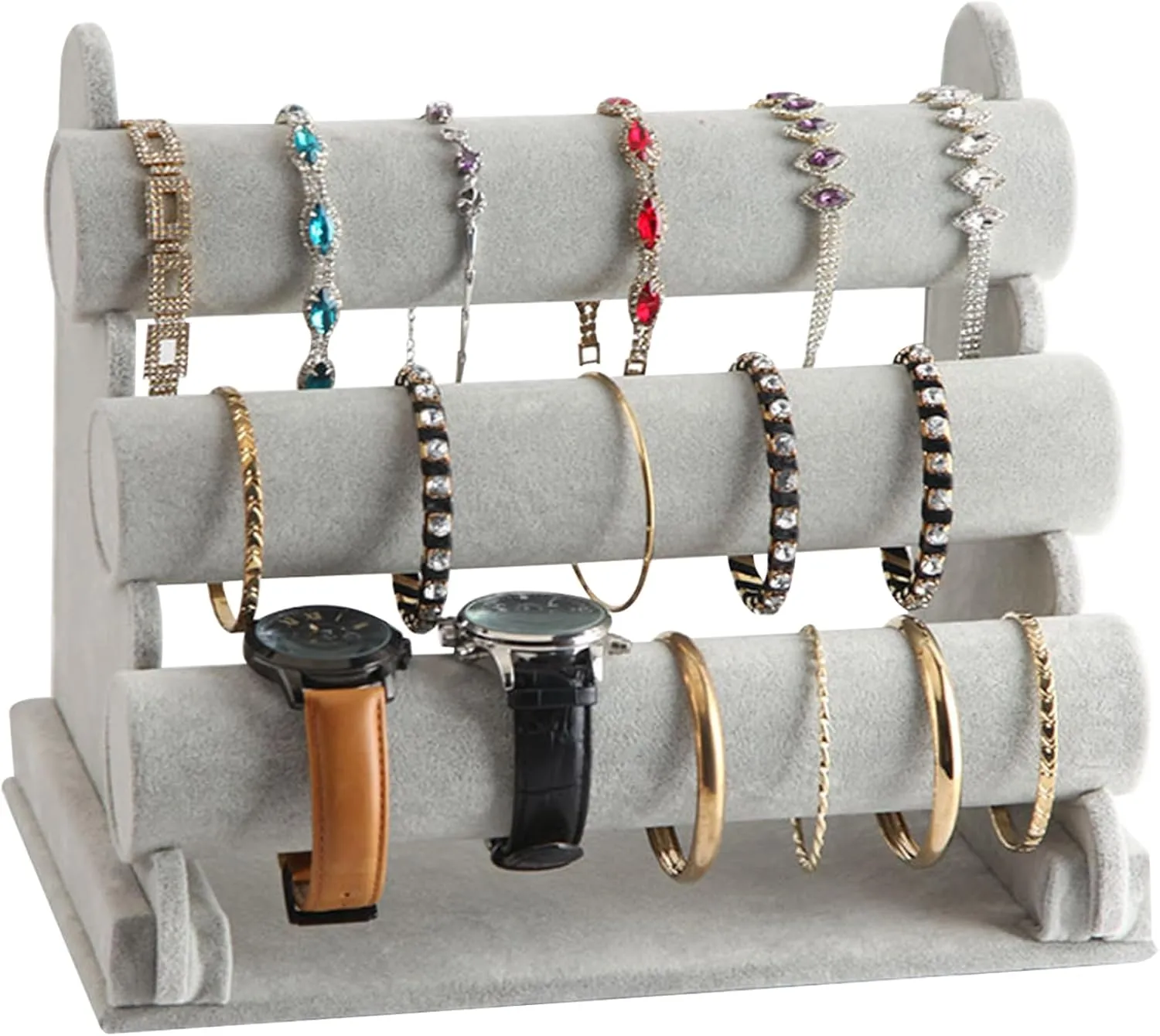 Scrunchie Holder Bracelet Holder, 3 Tier Removable Watch Stand, 11.8x6.7x9.8 Scrunchie Holder, Velvet Jewellery Display Stand for Anklets, Bangles, Hair Band, Necklace