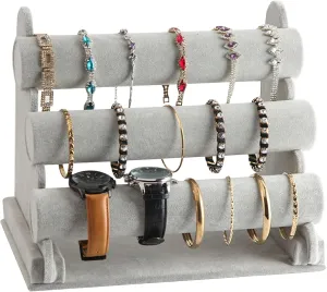 Scrunchie Holder Bracelet Holder, 3 Tier Removable Watch Stand, 11.8x6.7x9.8 Scrunchie Holder, Velvet Jewellery Display Stand for Anklets, Bangles, Hair Band, Necklace