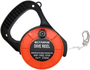 Scuba Choice Diving Dive Reel, 150ft White Line, Plastic Handle, Orange with 2" Clip – Multi-Purpose, Ideal for Scuba Diving, Spearfishing, and Underwater Adventures