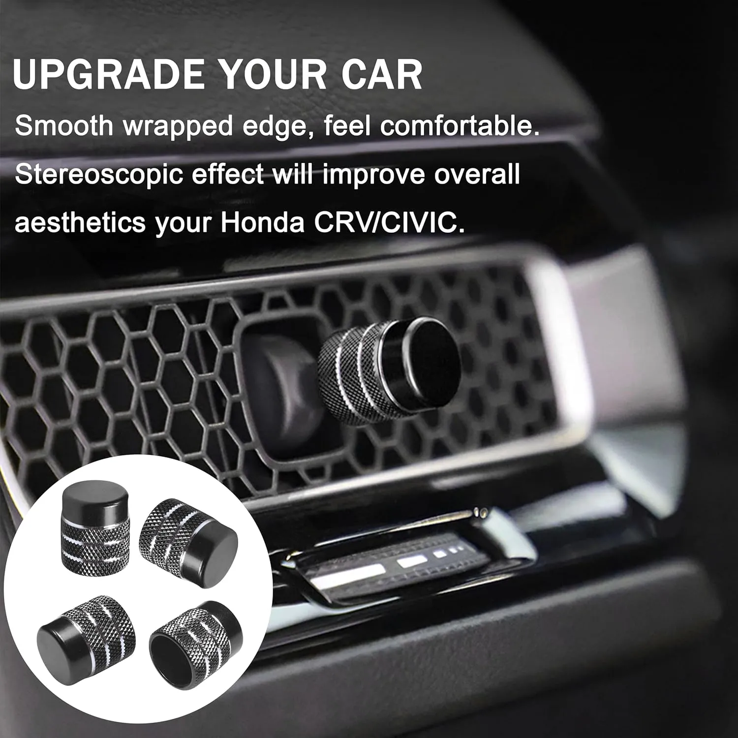 SENSHINE Air Conditioning, Vent Knob Cover for Honda Civic Accessories 2022 2023 2024 2025 for Honda CRV 2023 2024 2025 for Acura Integra 2023 2024 2025 Start/Stop Push Button Ring Trim 10Pcs (Black)