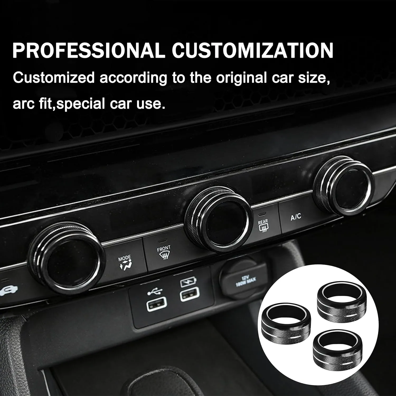 SENSHINE Air Conditioning, Vent Knob Cover for Honda Civic Accessories 2022 2023 2024 2025 for Honda CRV 2023 2024 2025 for Acura Integra 2023 2024 2025 Start/Stop Push Button Ring Trim 10Pcs (Black)