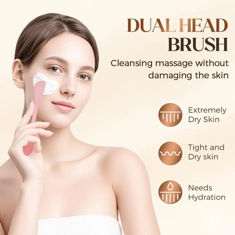 Silicone Face Mask Brush, Double-Head Facial Cleansing Brushes Face Mask Applicators Tool, Face Scrubber for Exfoliating Removing Blackheads, Mask Stick Cleaning Spatula for Lotion Mud Masks (4 PCS-B)