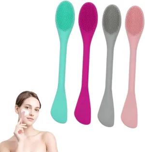 Silicone Face Mask Brush, Double-Head Facial Cleansing Brushes Face Mask Applicators Tool, Face Scrubber for Exfoliating Removing Blackheads, Mask Stick Cleaning Spatula for Lotion Mud Masks (4 PCS-B)